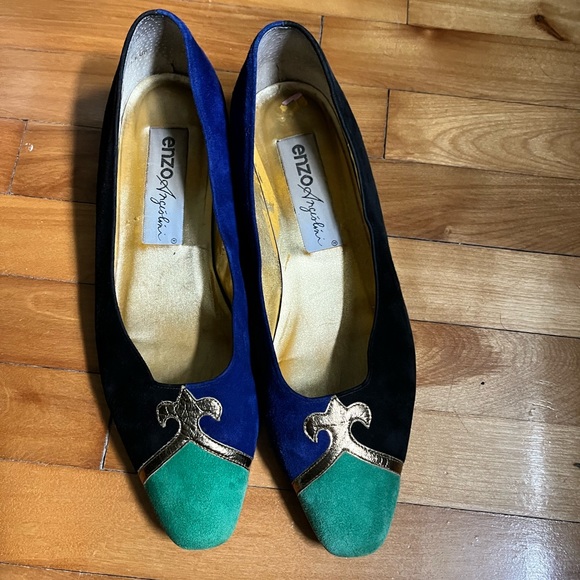 VINTAGE Designer ENZO ANGIOLINI Blue Green Suede Slip On Flats, size 8 1/2 - Picture 4 of 4